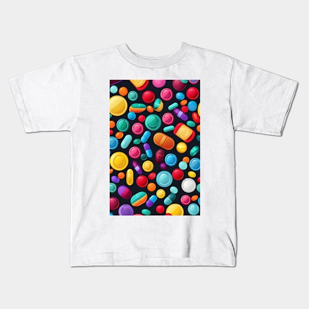 Colourful pills pattern Kids T-Shirt by Spaceboyishere